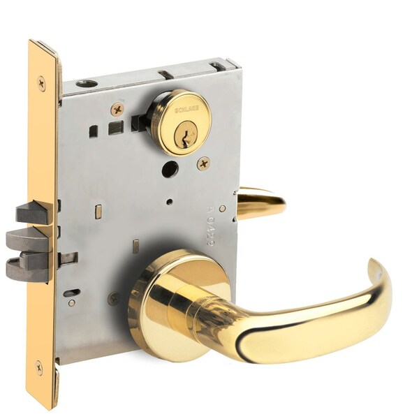 Schlage Grade 1 Storeroom Mortise Lock, Conventional Cylinder, S123 Keyway, 17 Lever, B Rose, Bright Brass F L9080P 17B 605 - main